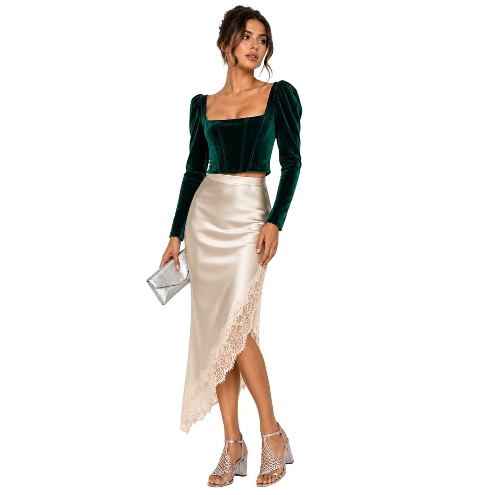 Zara Velvet Corset Crop Top S Emerald Green Puff Sleeve Party Cruise Whimsigoth